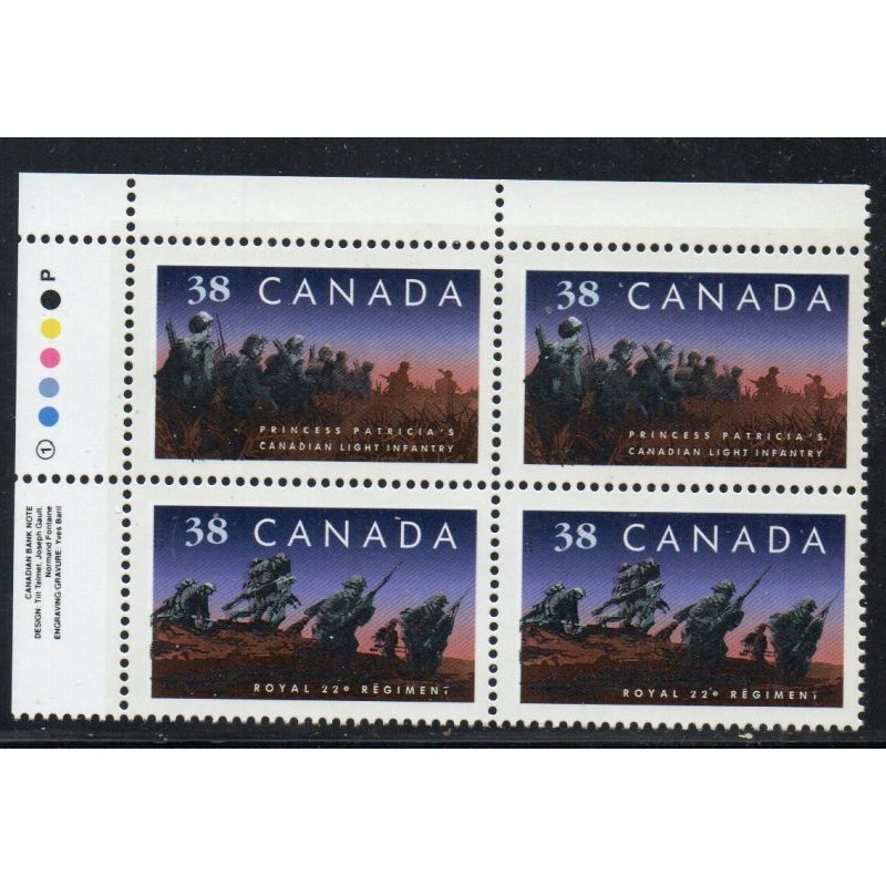 Canada Sc 1250ii 1989 38c Regiments UL Plate  Block of 4 mint NH