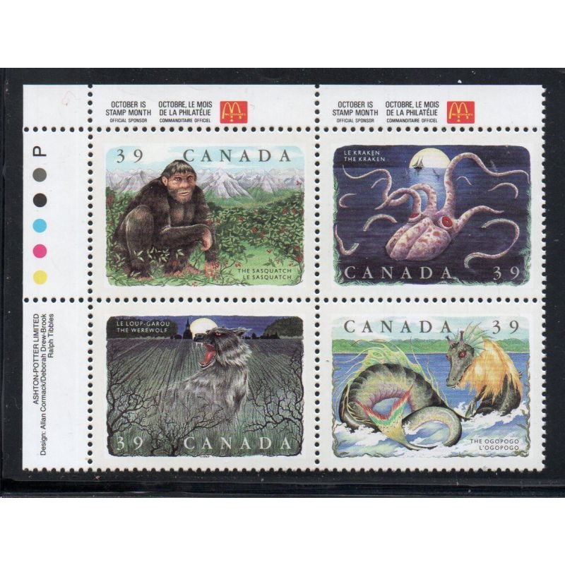 Canada Sc 1289-1292 1990 39c Legendary Creatures UL Inscription  Block of 4 mint NH