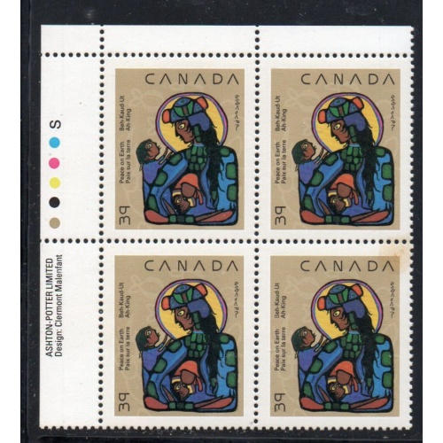 Canada Sc 1294 1990 39c Christmas UL Inscription  Block of 4 mint NH
