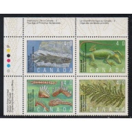 Canada Sc 1306-1309 1991 40c Prehistoric Life UL Inscription  Block of 4 mint NH