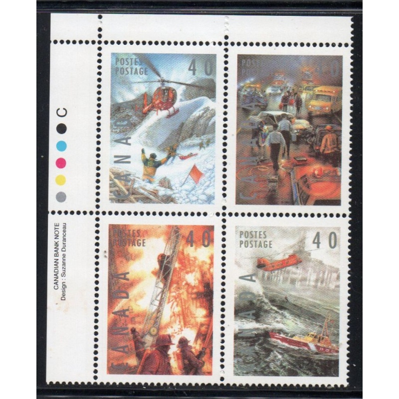 Canada Sc 1330-1333 1991 40c Dangerous Occupations  UL Inscription  Block of 4 mint NH