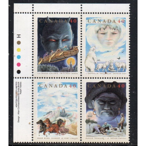 Canada Sc 1334-1337 1991 40c Folklore  UL Inscription  Block of 4 mint NH