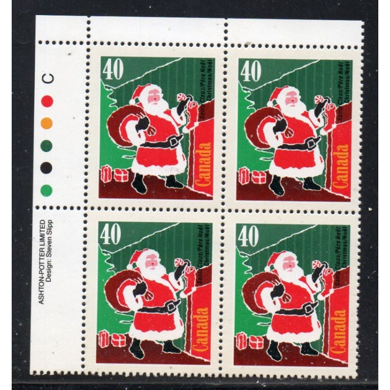 Canada Sc 1338 1991 40c Christmas  UL Inscription  Block of 4 mint NH