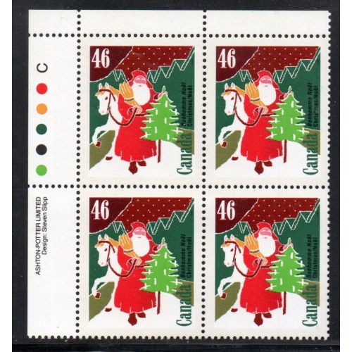Canada Sc 1339 1991 46c Christmas  UL Inscription  Block of 4 mint NH