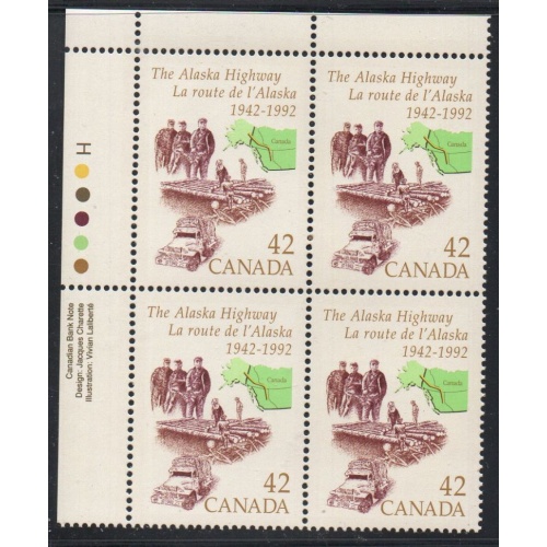 Canada Sc 1413 1992 42c Alaska Highway UL Inscription  Block of 4 mint NH