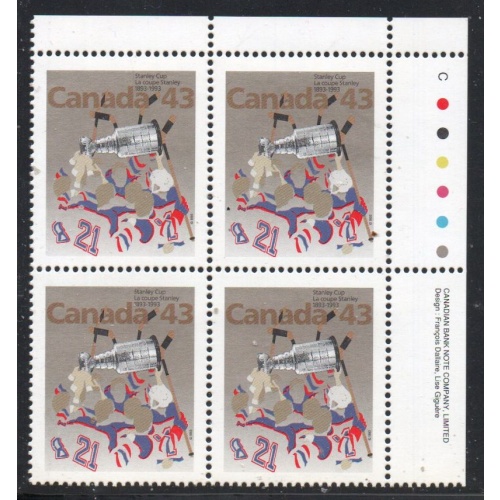 Canada Sc 1460 1993 Stanley Cup Anniversary UR Inscription  Block of 4 mint NH
