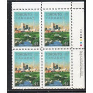 Canada Sc 1484 1993 Toronto Anniversary UR Inscription  Block of 4 mint NH