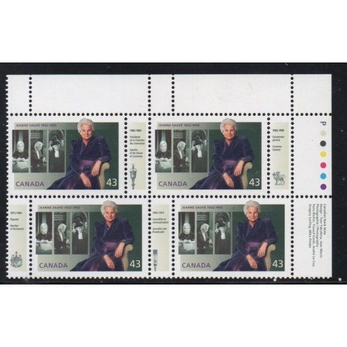 Canada Sc 1509 1994 Jeanne Suave UR Inscription  Block of 4 mint NH