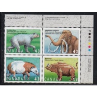 Canada Sc 1532a 1994 Prehistoric Animals UR Inscription  Block of 4 mint NH