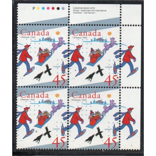Canada Sc 1627 1996 45 c Christmas UR Inscription  Block of 4 mint NH