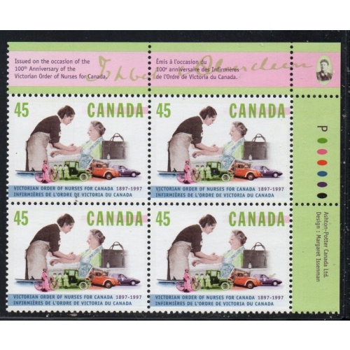Canada Sc 1639 1997 Victorian Order of Nurses UR Inscription  Block of 4 mint NH