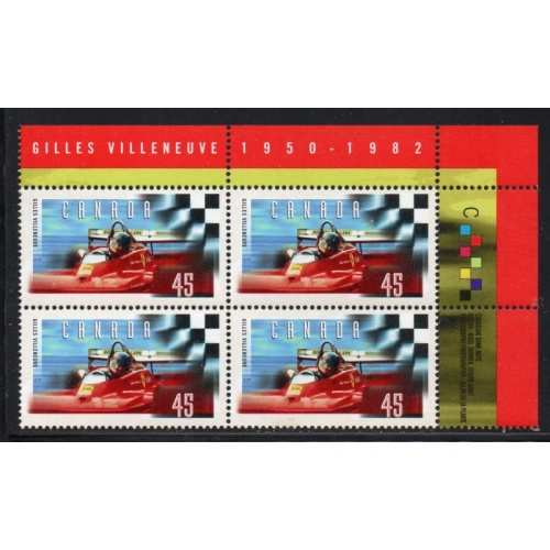 Canada Sc 1647 1997 45c Gilles Villeneuve UR Inscription  Block of 4 mint NH