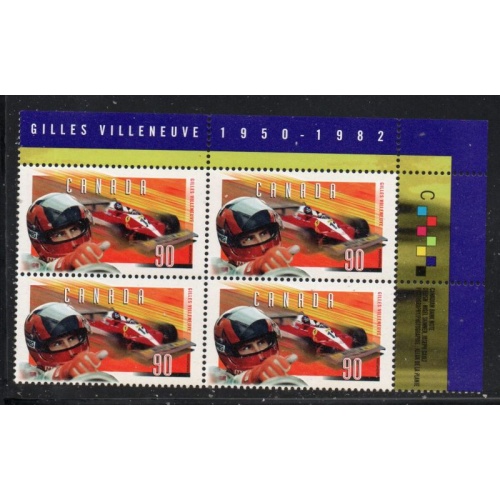 Canada Sc 1648 1997 90c Gilles Villeneuve UR Inscription  Block of 4 mint NH