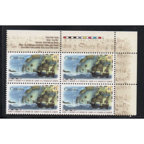 Canada Sc 1649 1997 45c John Cabot UR Inscription  Block of 4 mint NH