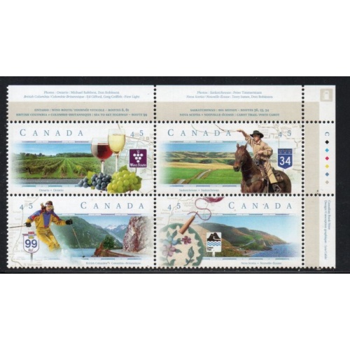 Canada Sc 1653a 1997 Scenic Highways UR Inscription  Block of 4 mint NH