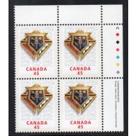 Canada Sc 1656 1997 45c Knights of Columbus UR Inscription  Block of 4 mint NH