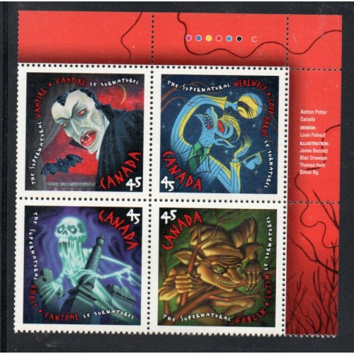 Canada Sc 1668a 1997 Supernatural UR Inscription  Block of 4 mint NH
