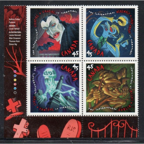 Canada Sc 1668a 1997 Supernatural LL Inscription  Block of 4 mint NH