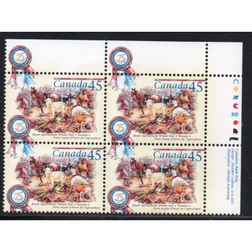 Canada Sc 1672 1997 45c Royal Ag Winter Fair UR Inscription  Block of 4 mint NH