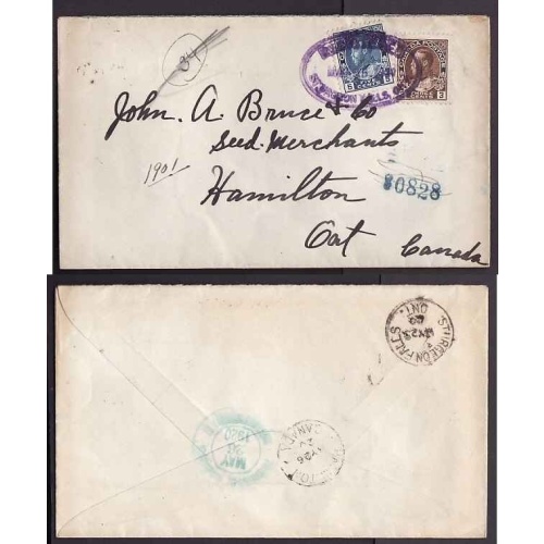 Canada cover #11018-5c+3c Admirals reg'd-Nipissing Dist-Registered Sturgeon Falls,