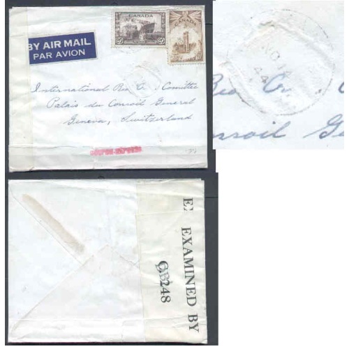Canada-#9680-20c Corvette+10c Parliament airmail-Switzerland-? [ homemade blackout c