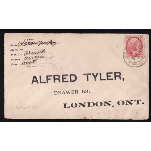 Canada-cover #4383-2c Leaf-Huron-RPO-Palmerston & Kincardine [O 269]-De 4 1899 -