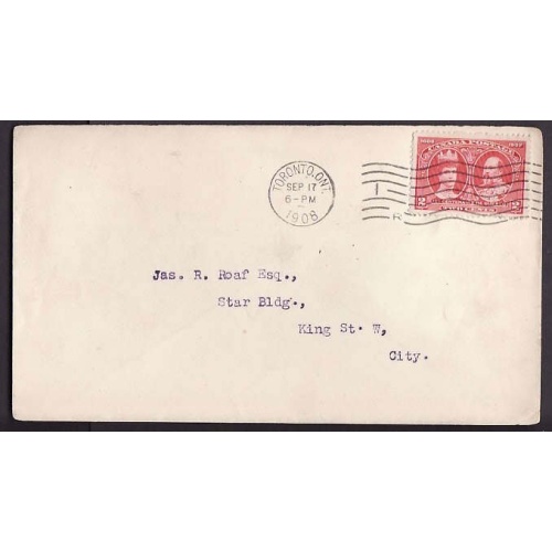Canada-cover #10072 - 2c Tercentenary-York Cnty-Toronto , Ont - Sep 17 1908