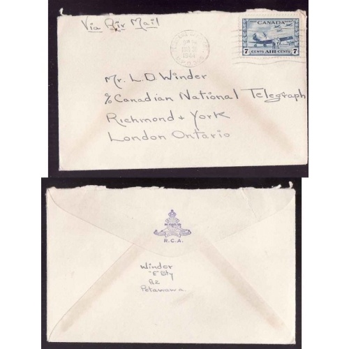 Canada-cover #13934-7c Airmail-Petawawa Camp,Ont M.P.O.305-rarity C-