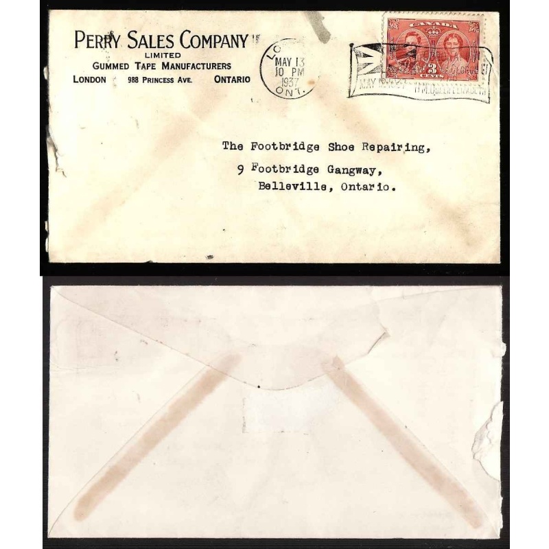 Canada-cover #4983-3c-Middlesex Cty-London,Ont Flag cancel-May 13 1937