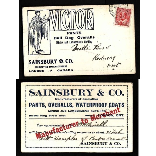 Canada-cover #14115-2 adcard-Victor Pants-St. Thomas & Windsor RPO-couple bends
