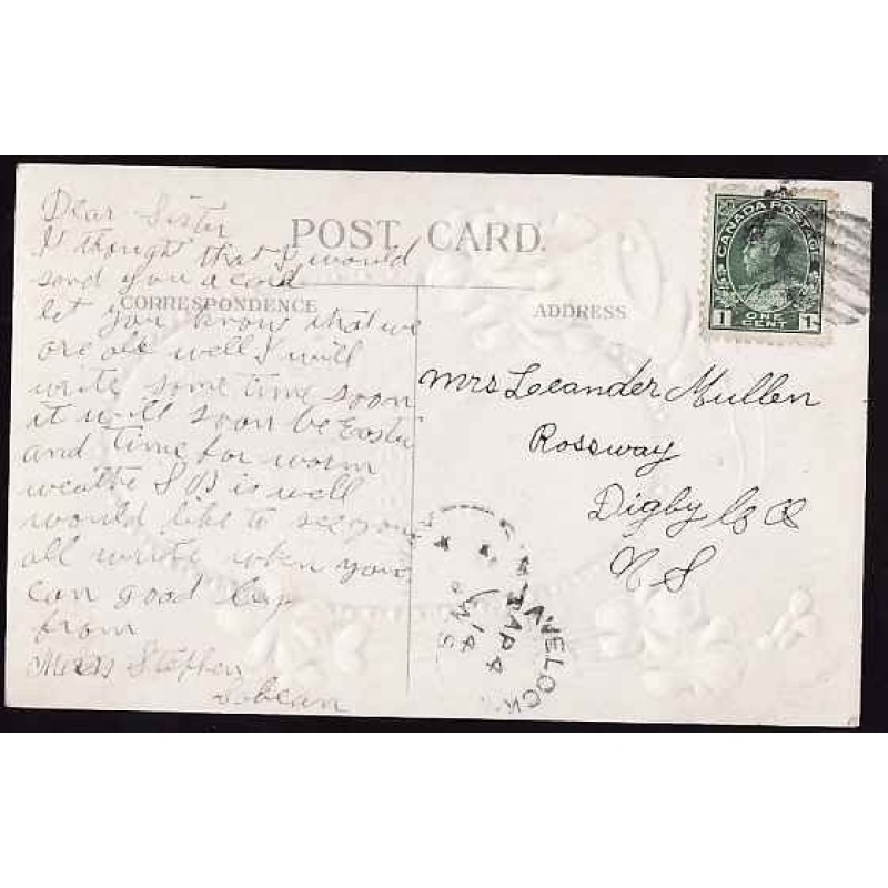 Canada-cover #11868-1c Admiral-p/c- Havelock, NS  - Ap 4 1914 -