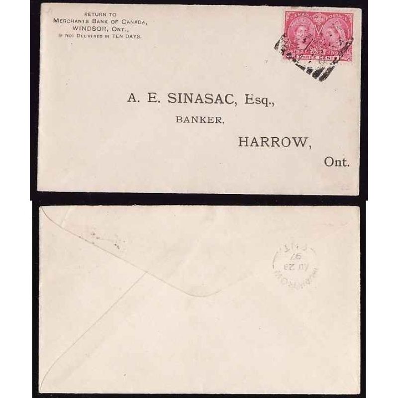 Canada-cover #12009-3c Jubilee-Windsor, Ont squared circle-PM / Au 27 / 1897