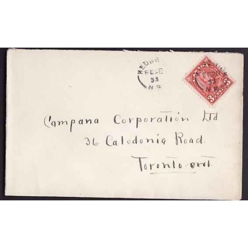 Canada-cover#10252-3c KGV arch-Kedgewick, NB - Fe 28 1933 -