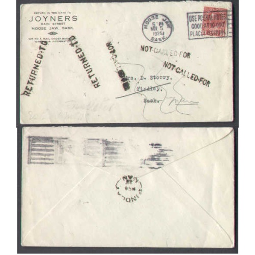 Canada-cover #5416-3c-Moose Jaw,Sask- H/S Not Called For-redirected-Returned to