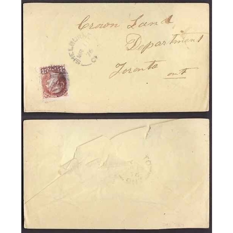 Canada-cover #10476-3c Small Queen-fancy cancel[ partial VR ]-Dufferin Cnty-Shelburne