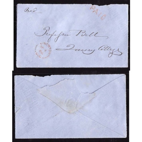 Canada-cover #14372-Stampless-Kingston,UC Sp 4 1866-H/S PAID-M/S Paid-