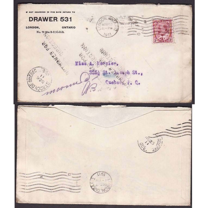 Canada-cover #10144-2c Edward-re-directed-Middlesex Cnty-London,Ont- Nov 23 191