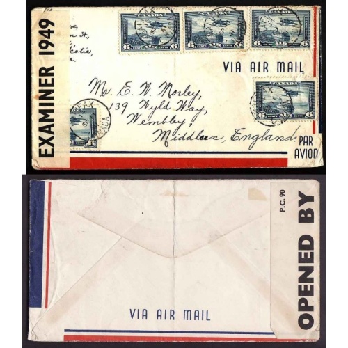 Canada-cover #14020-6c(5)-airmail-England-Halifax,NS-Sp 11 1941- stamp