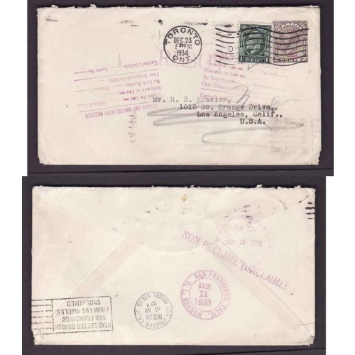 Canada-cover #14083-2c+1c- SA-Toronto-Dec 23 1934-address crossed