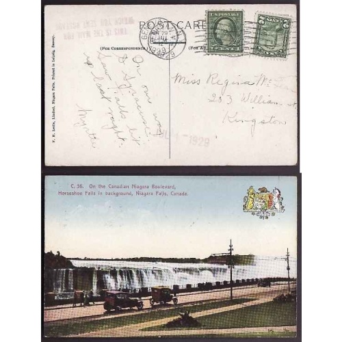 Canada-#9436- 2c KGV scroll improperly used on postcard mailed in US [ Geneva