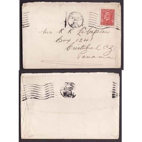 Canada-#9558 - 3c KGV medallion to Canal Zone,Panama-York County-Toronto,Ont-Aug