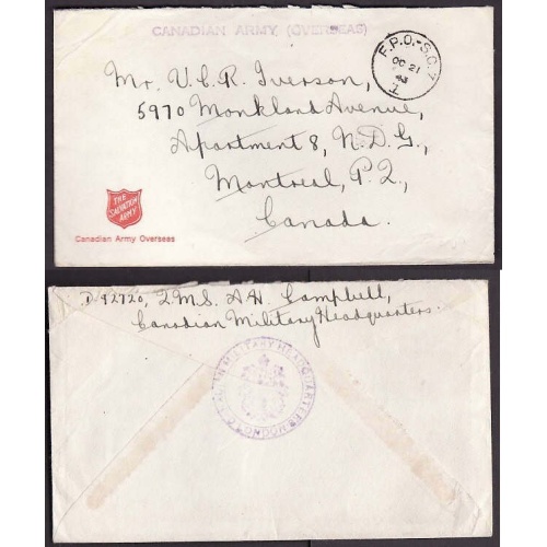 Canada-cover #9964 -Military-no franking-Oct 21-1943 FPO SC7 Salvation Army cover