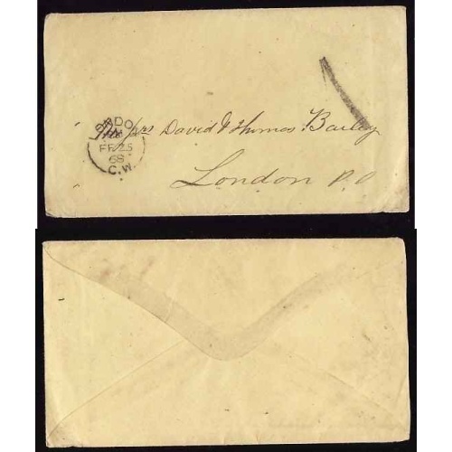 Canada-cover #13120-stampless-drop letter-London,CW-Fe 25 1868-rated 1 -