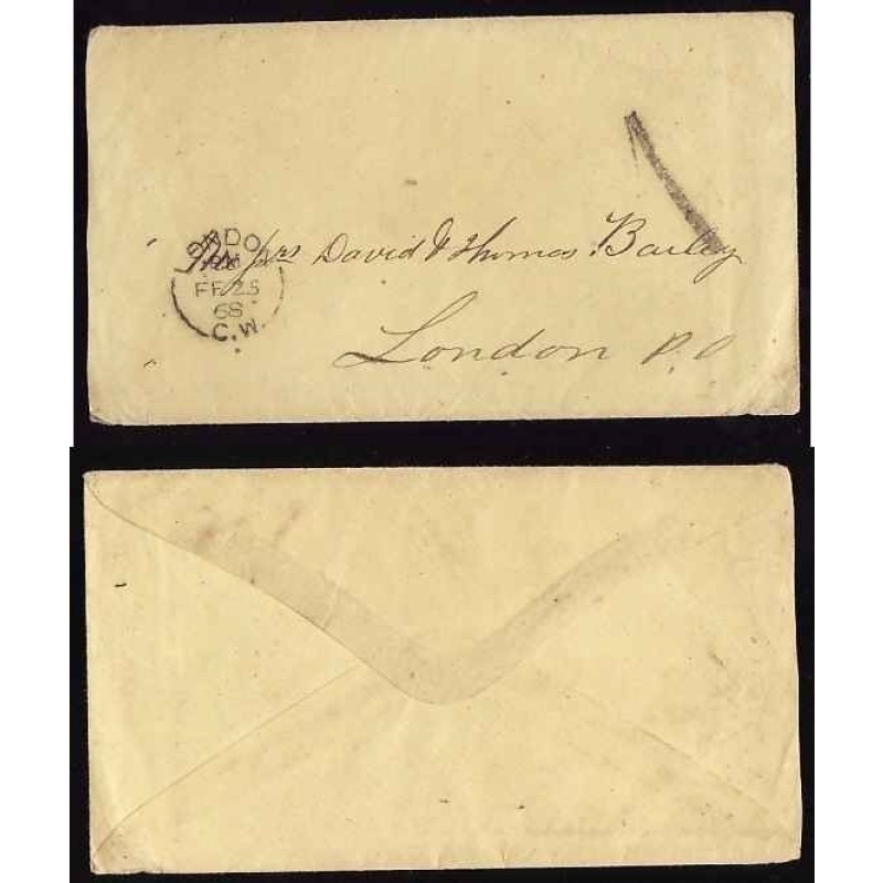Canada-cover #13120-stampless-drop letter-London,CW-Fe 25 1868-rated 1 -