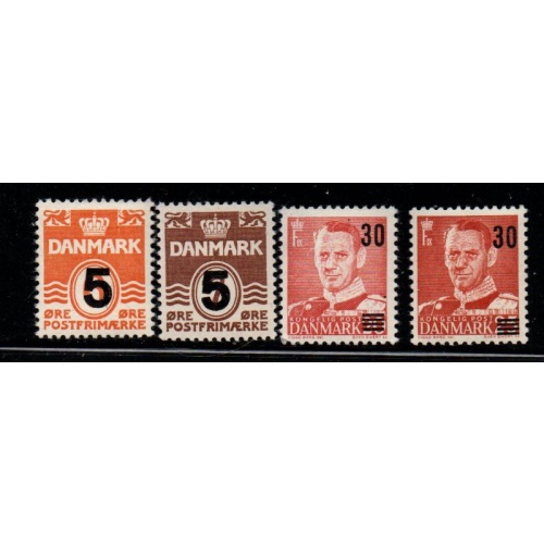 Denmark Sc 355-358 1955-56 Overprinted with new values stamp set mint NH