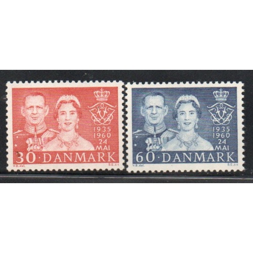 Denmark Sc 374-375 1960 25th Royal Wedding Anniversary stamp set mint NH