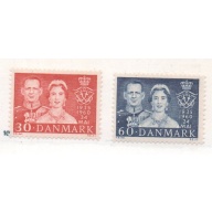 Denmark Sc 374-375 1960 Royal Wedding Anniversary stamp set mint NH
