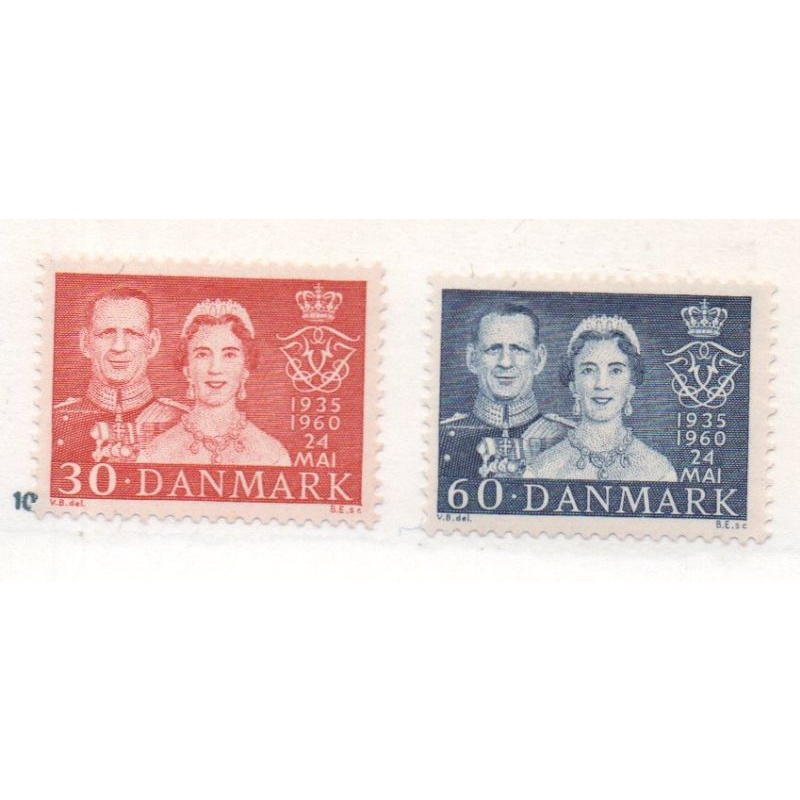 Denmark Sc 374-375 1960 Royal Wedding Anniversary stamp set mint NH