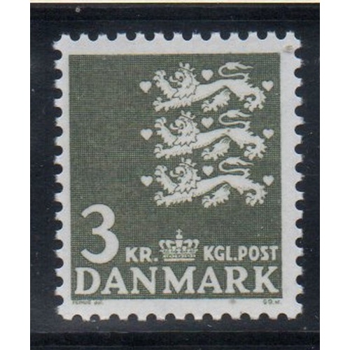Denmark Sc 444A 1969 3.0 kr dark slate green 3 lions stamp mint NH
