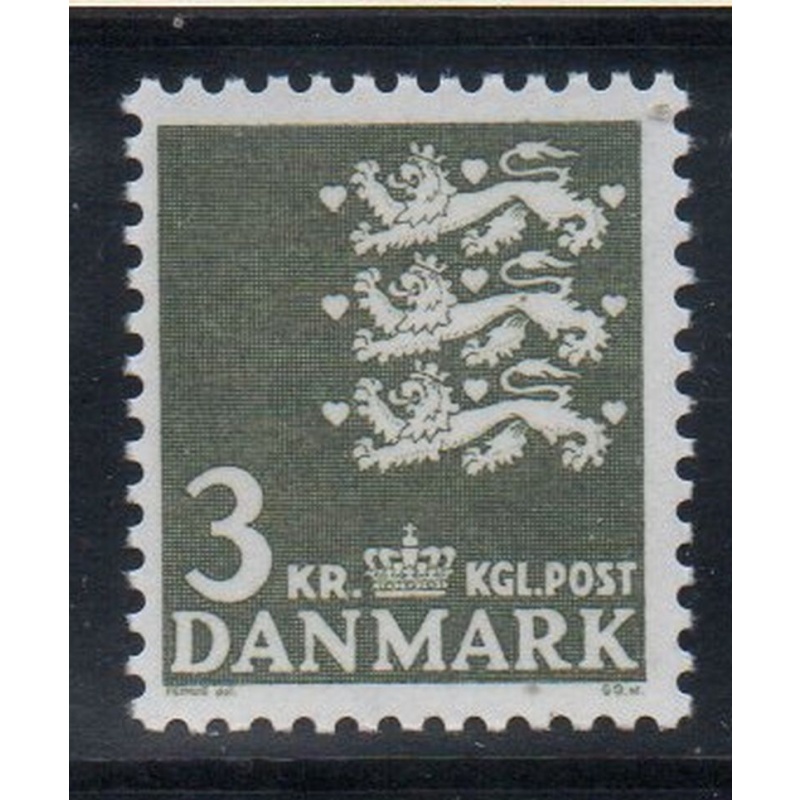 Denmark Sc 444A 1969 3.0 kr dark slate green 3 lions stamp mint NH